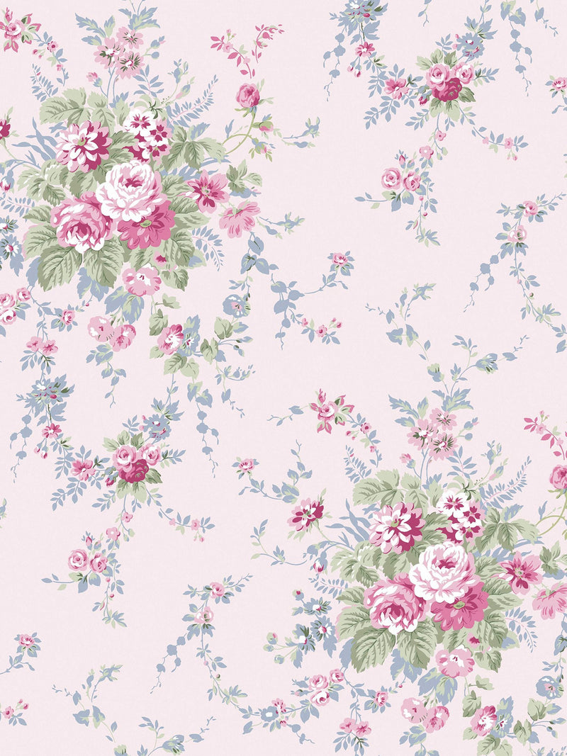 Shabby Chic Pink/Blue Garden Floral wallpaper 10M - British product