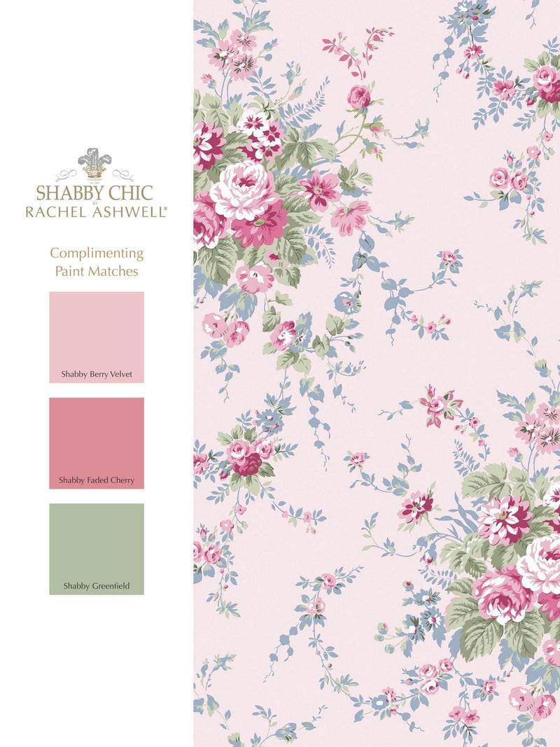 Shabby Chic Pink/Blue Garden Floral wallpaper 10M - British product