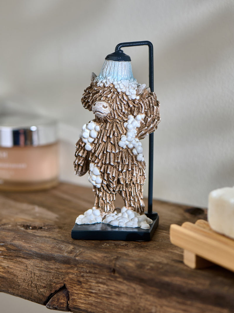 Hamish the Highland cow shower bathroom ornament, imported from the UK