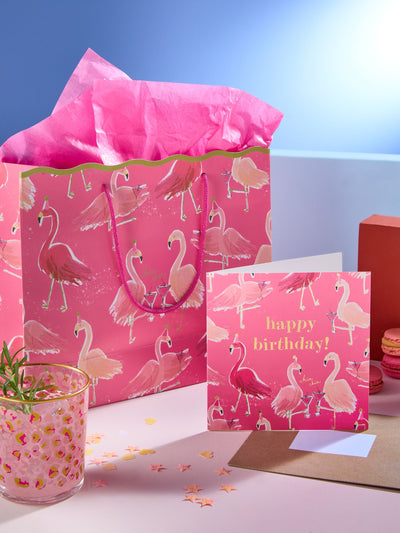 Next Pink Medium Flamingo Gift Bag and Card Set- Buy online at McGrocer