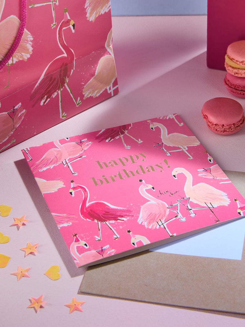 Pink Medium Flamingo Gift Bag and Card Set, imported from the UK