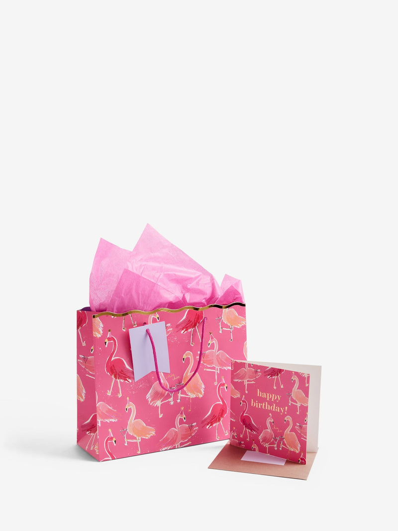 Pink Medium Flamingo Gift Bag and Card Set, imported from the UK
