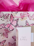 Pink Large Butterfly Gift Bag and Card Set, imported from the UK