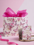 Pink Large Butterfly Gift Bag and Card Set, imported from the UK