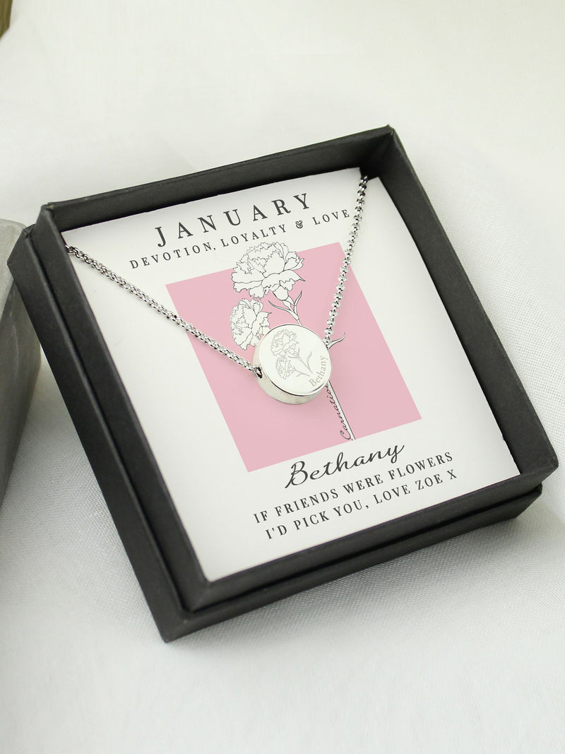 PMC personalised January birth flower necklace - British product