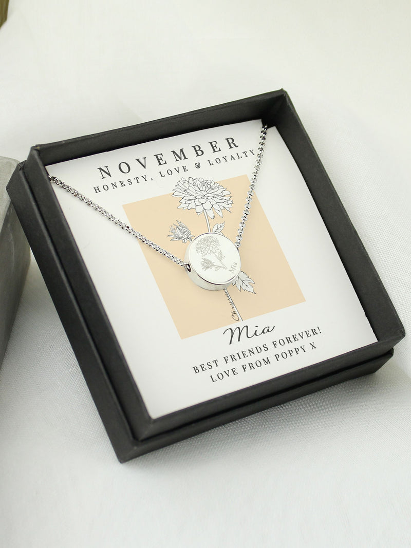PMC November birth flower necklace personalisable, imported from the UK