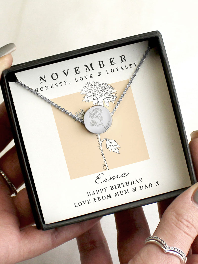 PMC November birth flower necklace personalisable, imported from the UK