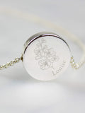 PMC personalised July birth flower necklace with larkspur, UK version
