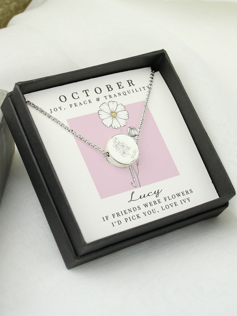 PMC October birth flower necklace personalised, UK version