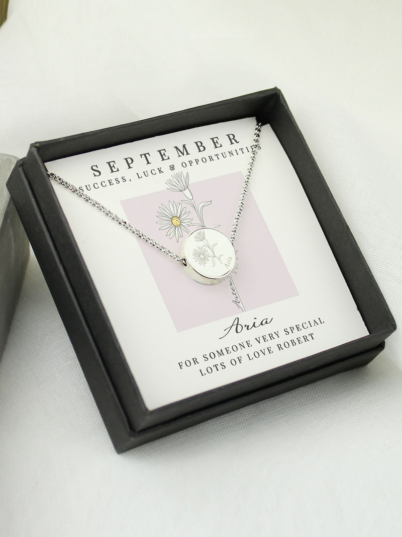PMC personalised September birth flower necklace, UK version