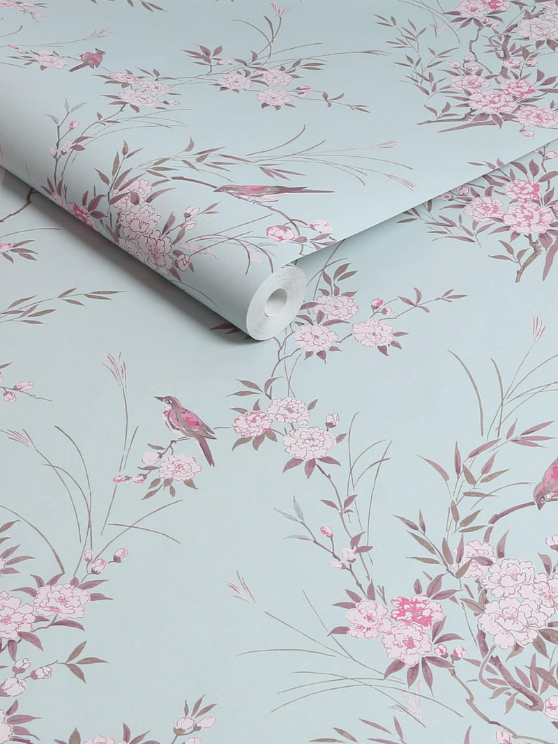 Shabby Chic Blue Bird Chinoiserie A4 wallpaper sample (British brand)