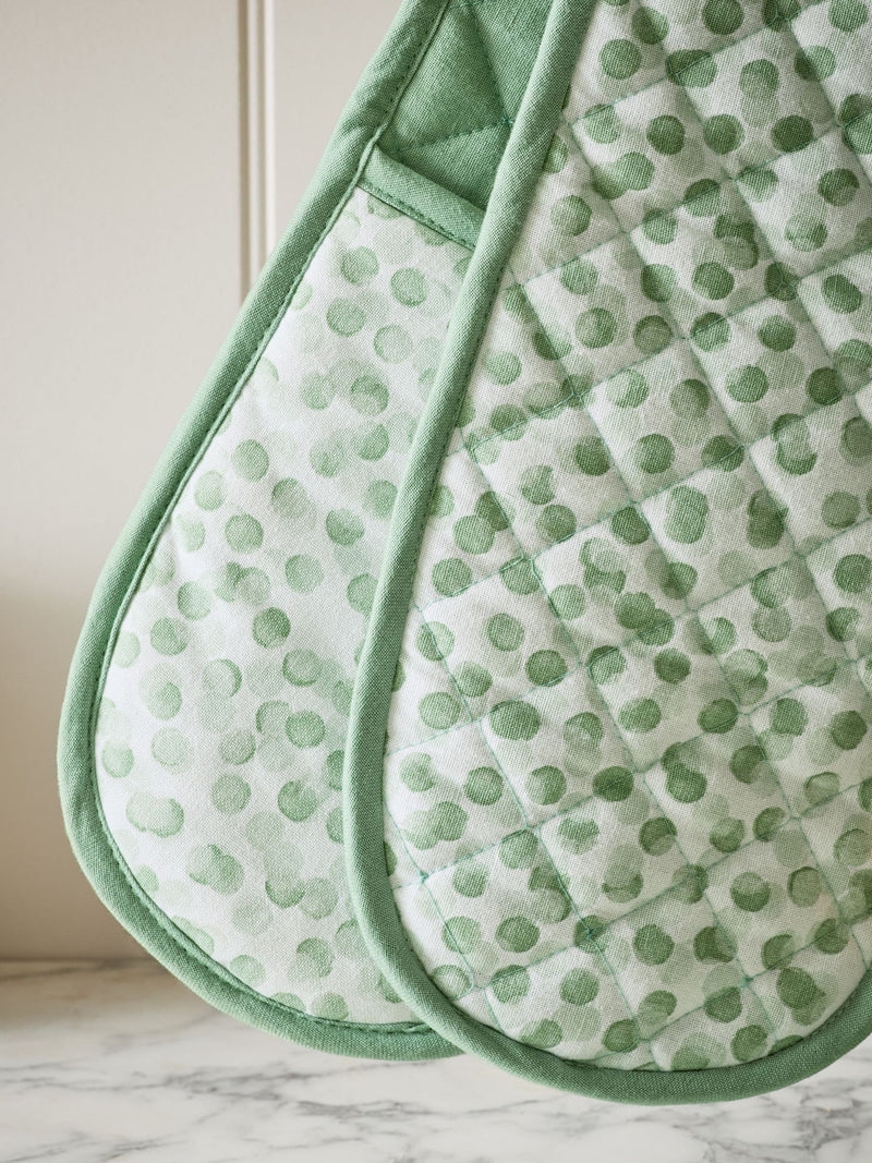 double oven gloves sage green cotton - British brand