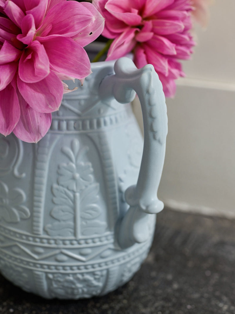 Shabby Chic blue embossed jug vase 22cm (British brand)