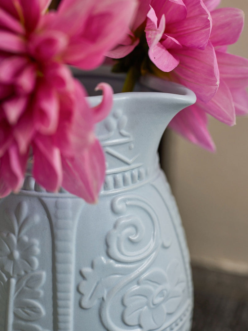 Shabby Chic blue embossed jug vase 22cm (British brand)