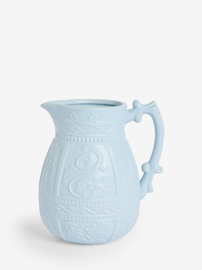 Shabby Chic blue embossed jug vase 22cm (British brand)