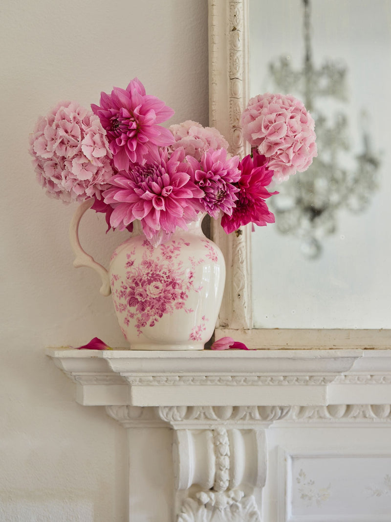 Shabby Chic white pink floral vase jug (British brand)