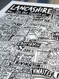 Sketchbook Design Lancashire landmarks A4 framed wall art, UK version