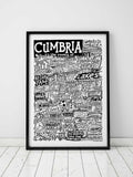 Sketchbook Design Cumbria landmarks framed wall art print A4 (British brand)