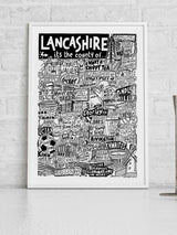 Next Sketchbook Design Black Lancashire Landmarks Illustration White A3 Framed Wall Art Print- Buy online at McGrocer
