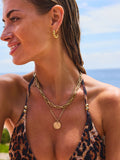 Gold tone waterproof stainless steel hammered disc necklace, UK version