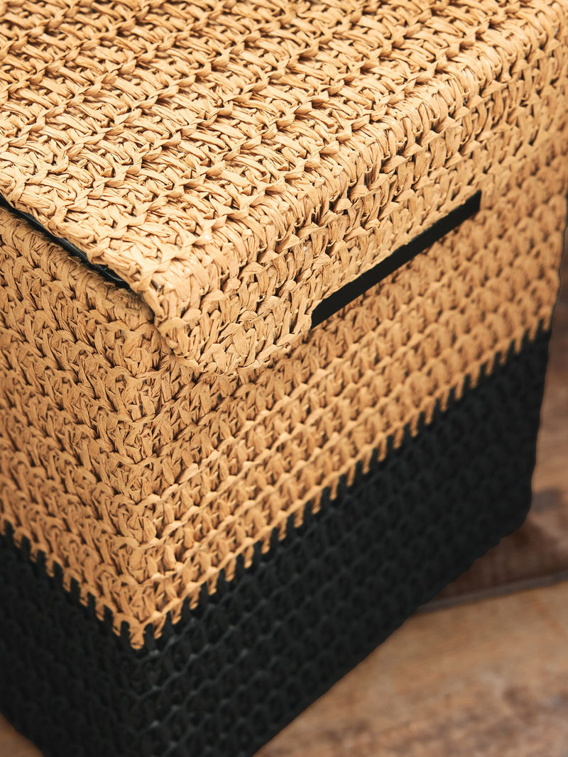 Bronx Natural Woven Lid Bathroom Bin 25cm, imported from the UK