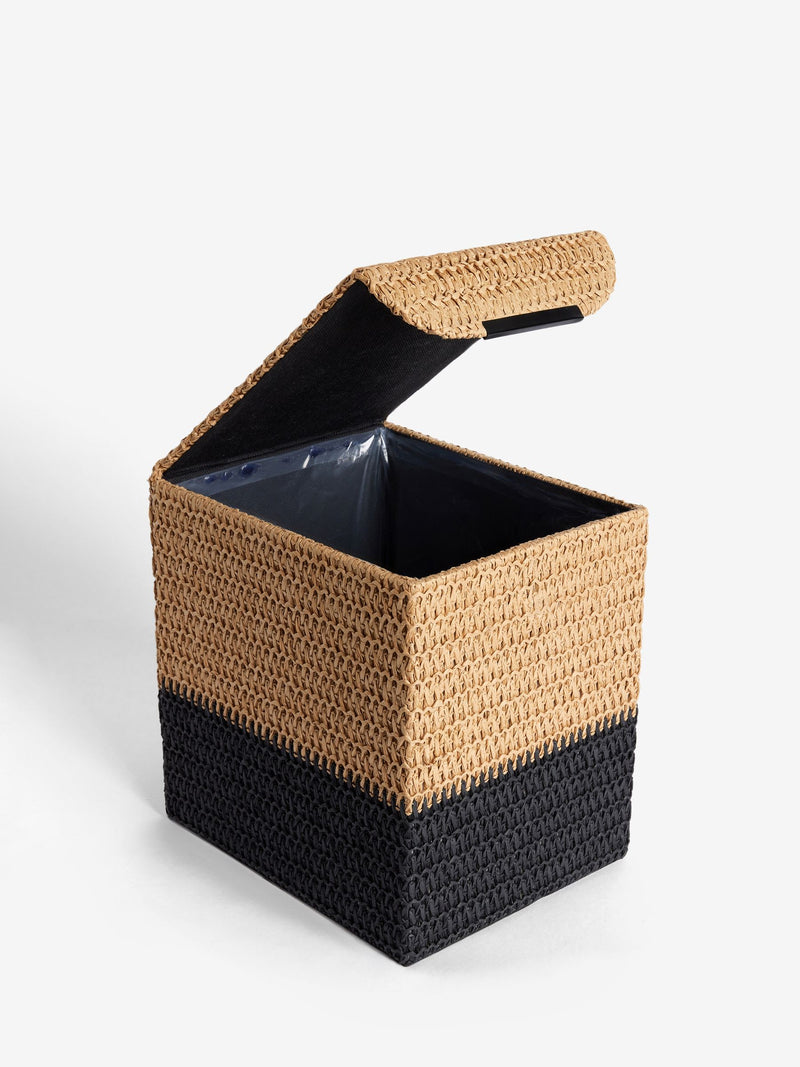 Bronx Natural Woven Lid Bathroom Bin 25cm, imported from the UK