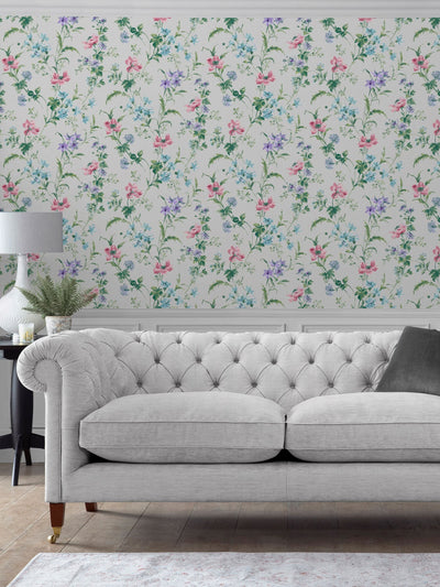 Next Laura Ashley Pale Violet Poppy Meadow Wallpaper Sample A4- Buy online at McGrocer