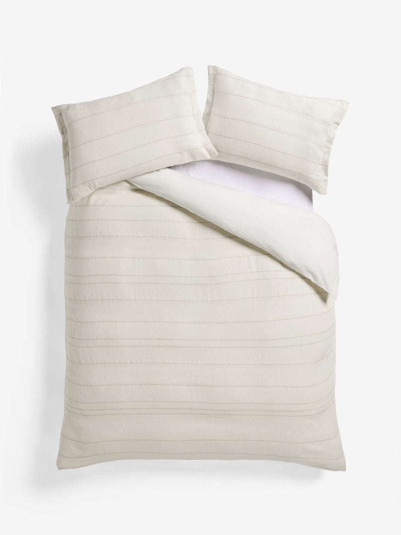 N. Premium waffle stripe duvet cover and pillowcase set, imported from the UK