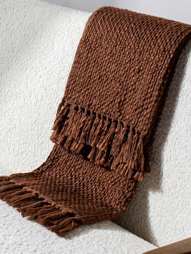 HÖEM Chestnut Morni woven fringed throw 180x130cm, imported from the UK