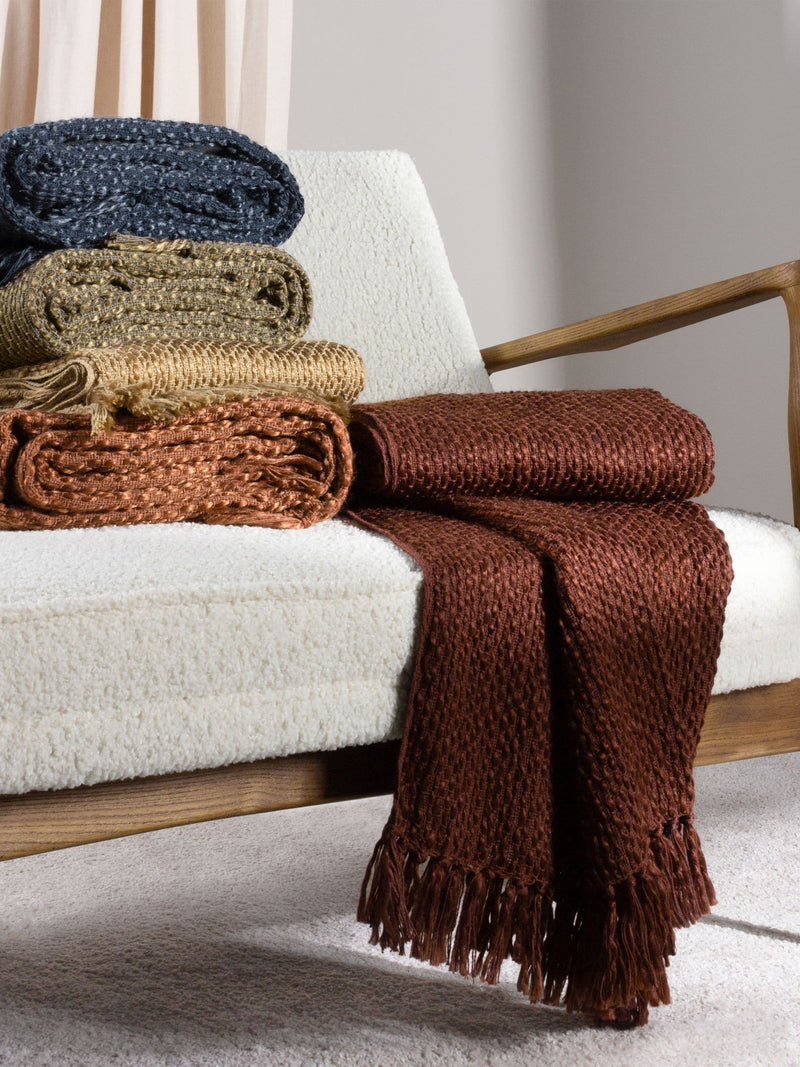 HÖEM Chestnut Morni woven fringed throw 180x130cm, imported from the UK