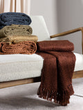 HÖEM Chestnut Morni woven fringed throw 180x130cm, imported from the UK