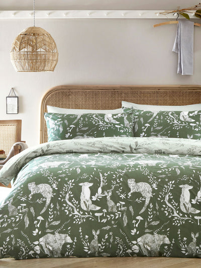 Next Evergreen Buckthorn Reversible Woodland Duvet Cover Set- Buy online at McGrocer