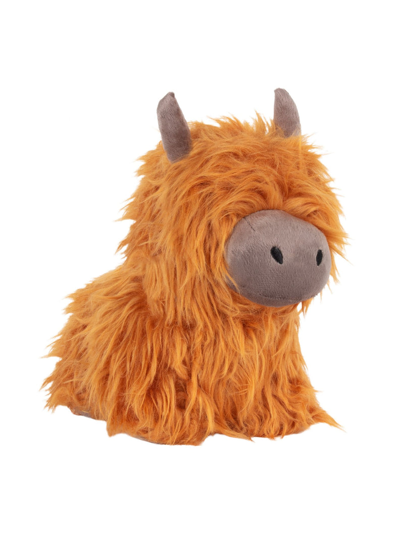 Paoletti orange highland cow faux fur doorstop 25cm, imported from the UK