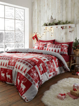 Next Fusion Red Fairisle Patchwork Plush Christmas Duvet Cover Set- Buy online at McGrocer