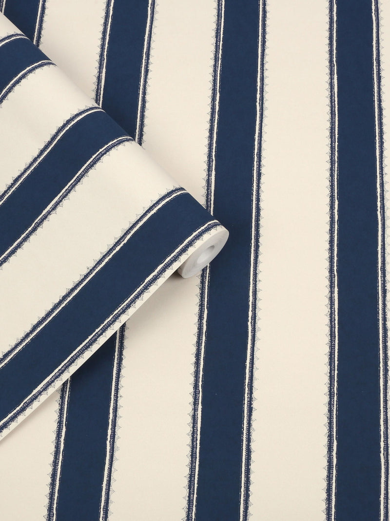 Laura Ashley Denwick Stripe wallpaper midnight seapsray 10m roll, imported from the UK