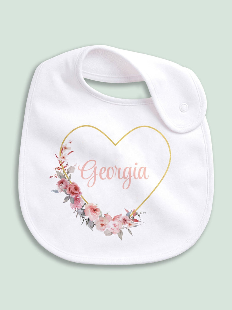 Little Years personalised pink heart baby bib - British product