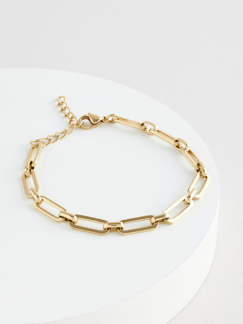 Gold tone stainless steel paperclip chain bracelet, UK version
