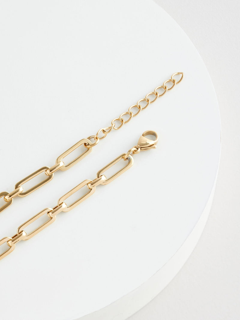 Gold tone stainless steel paperclip chain bracelet, UK version