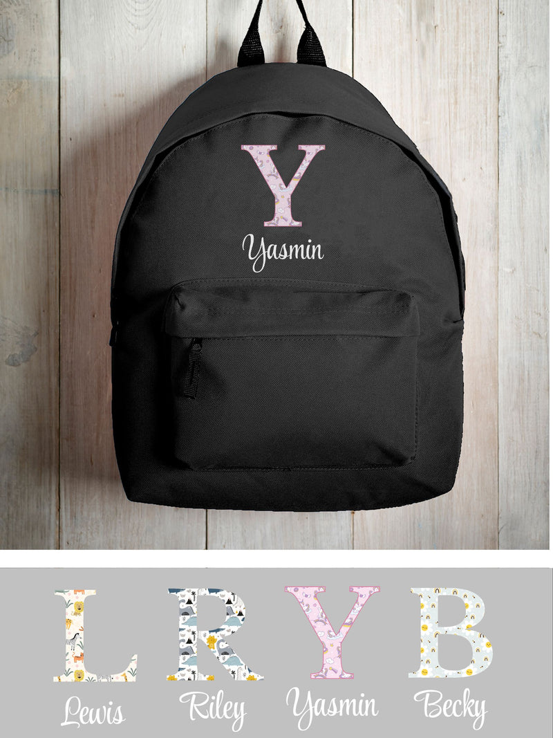 Personalised kids rucksack with initial, 38cm height - British product