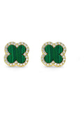 Beaverbrooks gold plated cubic zirconia malachite clover earrings 10mm - British product