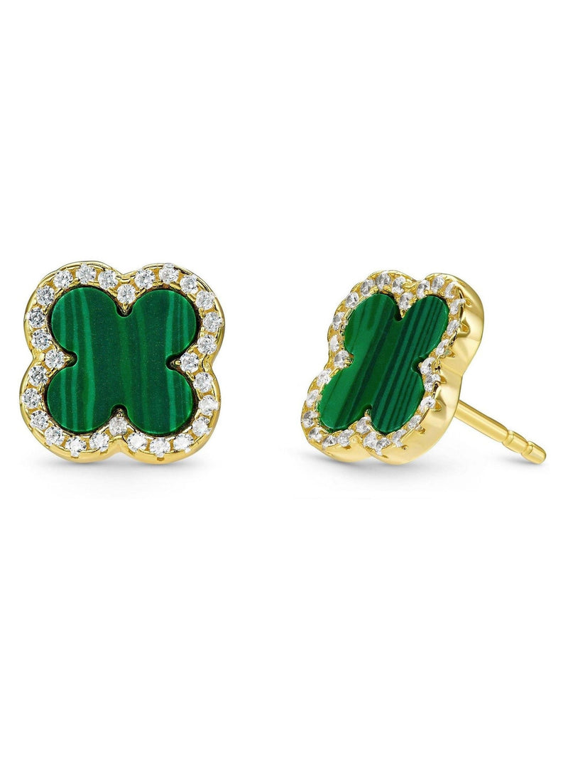 Beaverbrooks gold plated cubic zirconia malachite clover earrings 10mm - British product