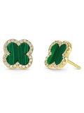 Beaverbrooks gold plated cubic zirconia malachite clover earrings 10mm - British product
