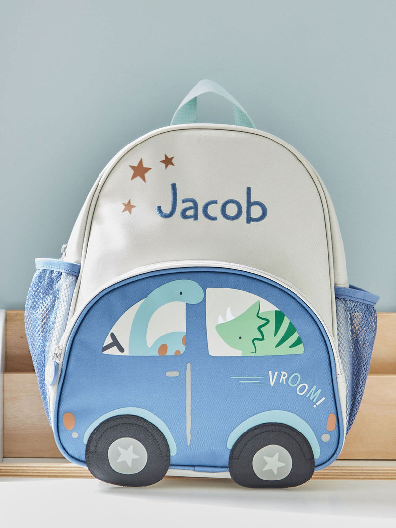 My 1st Years personalised dinosaur and car kids backpack, medium, UK version