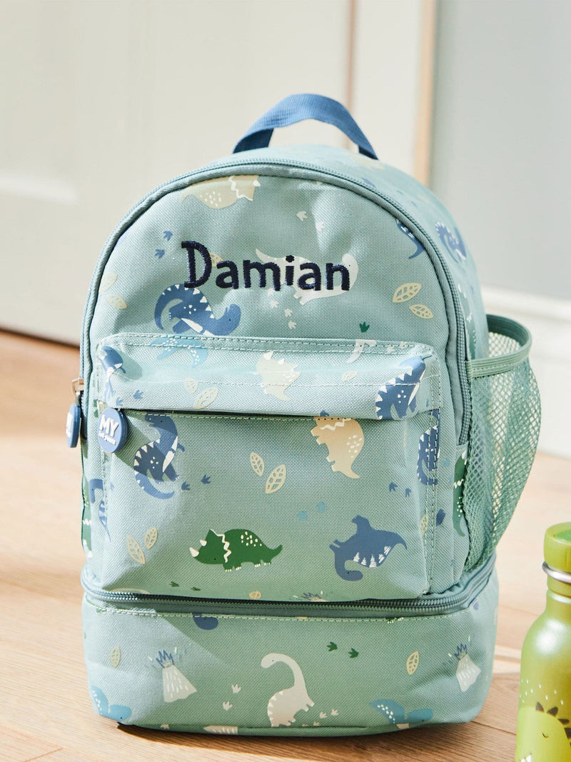 My 1st Years personalised green dinosaur print mini backpack, UK version