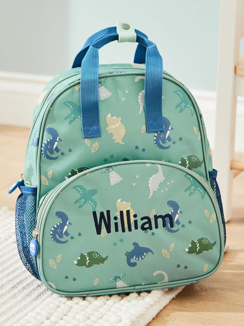 My 1st Years personalised dinosaur print medium backpack, UK version