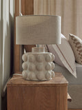 N. Premium bobble table lamp crackle glaze fabric shade, UK version
