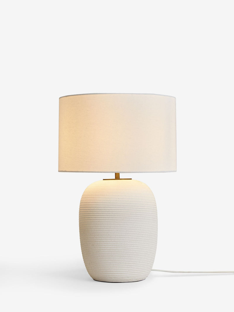 White Hadleigh table lamp with ceramic base and fabric shade, UK version