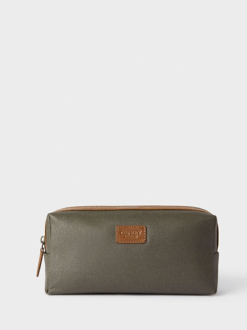 Osprey London green waxed canvas leather small washbag, UK version