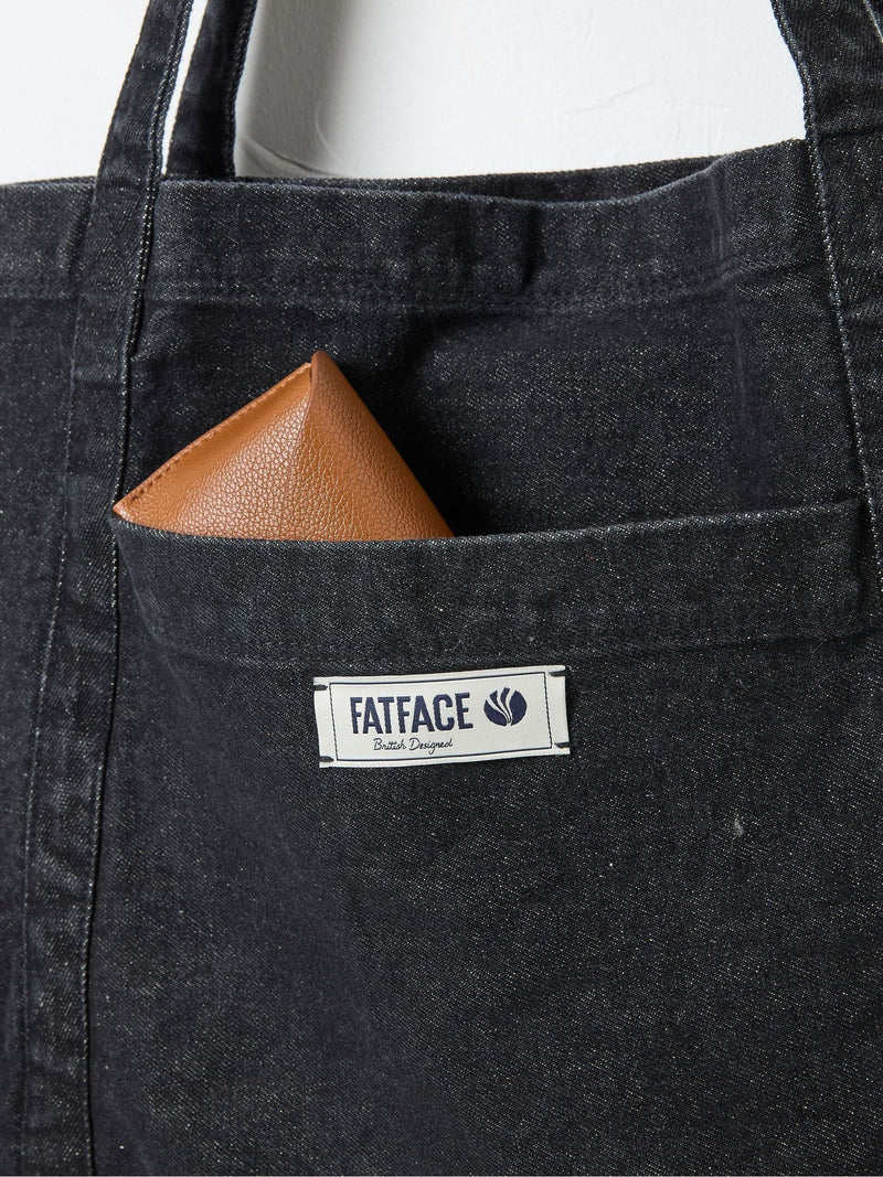 FatFace Astrid black cotton tote bag with front pocket, imported from the UK