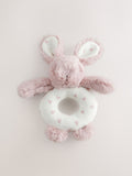 Pink Heart Bunny Baby Rattle soft fabric toy, imported from the UK